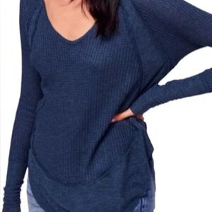Free People Blue Catalina Thermal Top waffle knit high-low sweater Small/petite